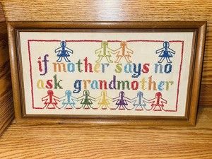 Vintage Needle Point Cross Stitch Picture Framed Grandma’s Words of Wisdom